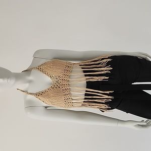 Lizette Collection Kaki Crochet Top with Fringe. Size: S